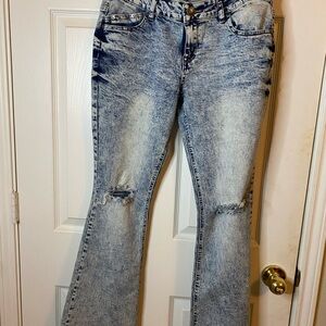 Stylish Blue Acid Wash Flare Jeans